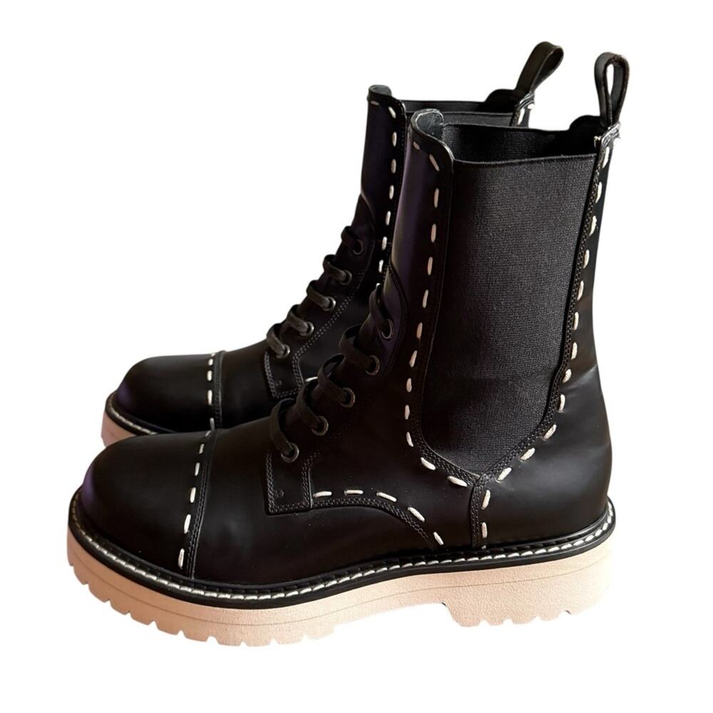 Dolce & Gabbana Leather Combat Boots Mid Calf Contrast Stitch EU 38.5 US 8.5 - Picture 6 of 13
